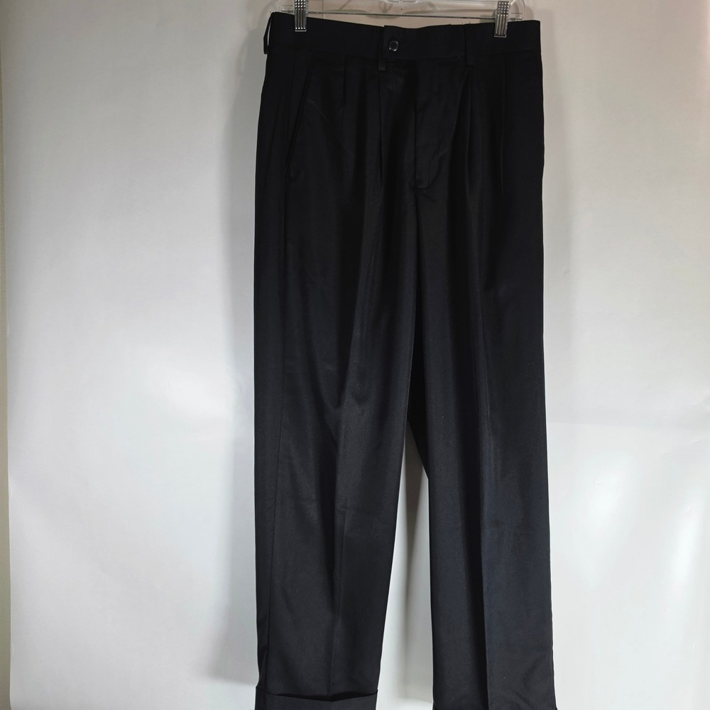 Alan Flusser Golf Pants Mens 32x30 Black Pleated Cuffed No‎ Iron NWT